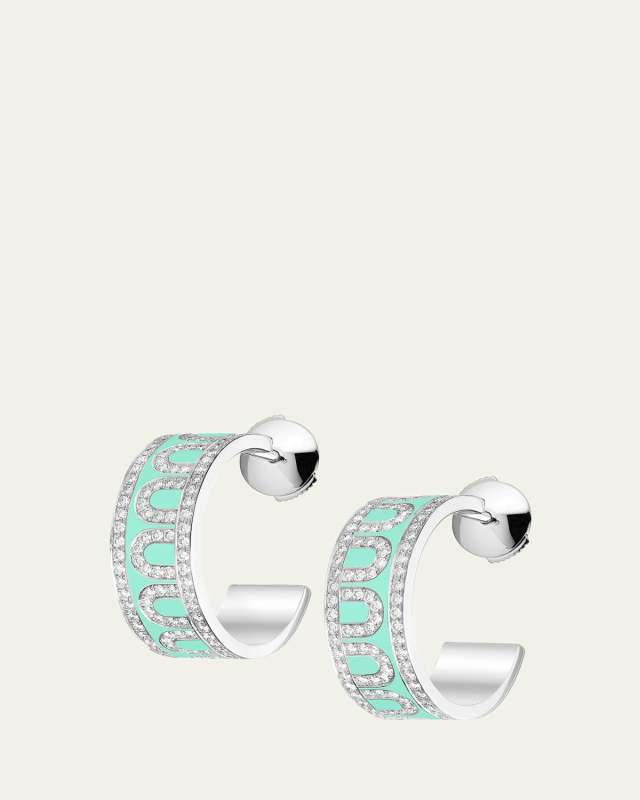 L'Arc de DAVIDOR Creole Earrings PM in 18K White Gold with Palm Beach Lacquered Ceramic and Palais Diamonds